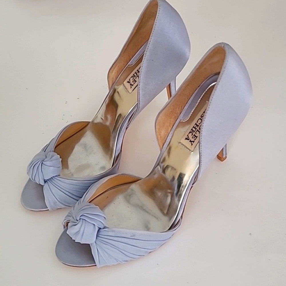 Bagley Mischka Musica Blue Satin Love Knot Open Toe Heels
